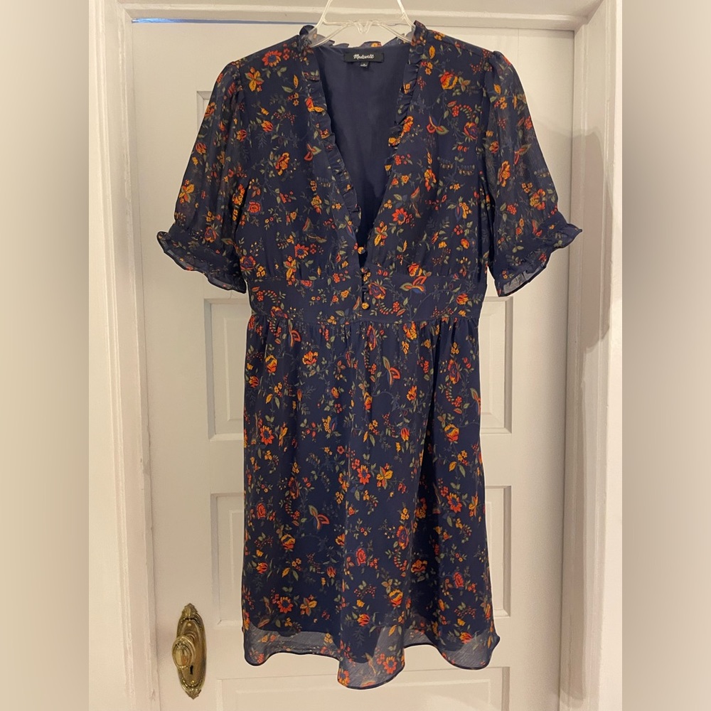 Madewell Navy Blue Floral Mini Dress